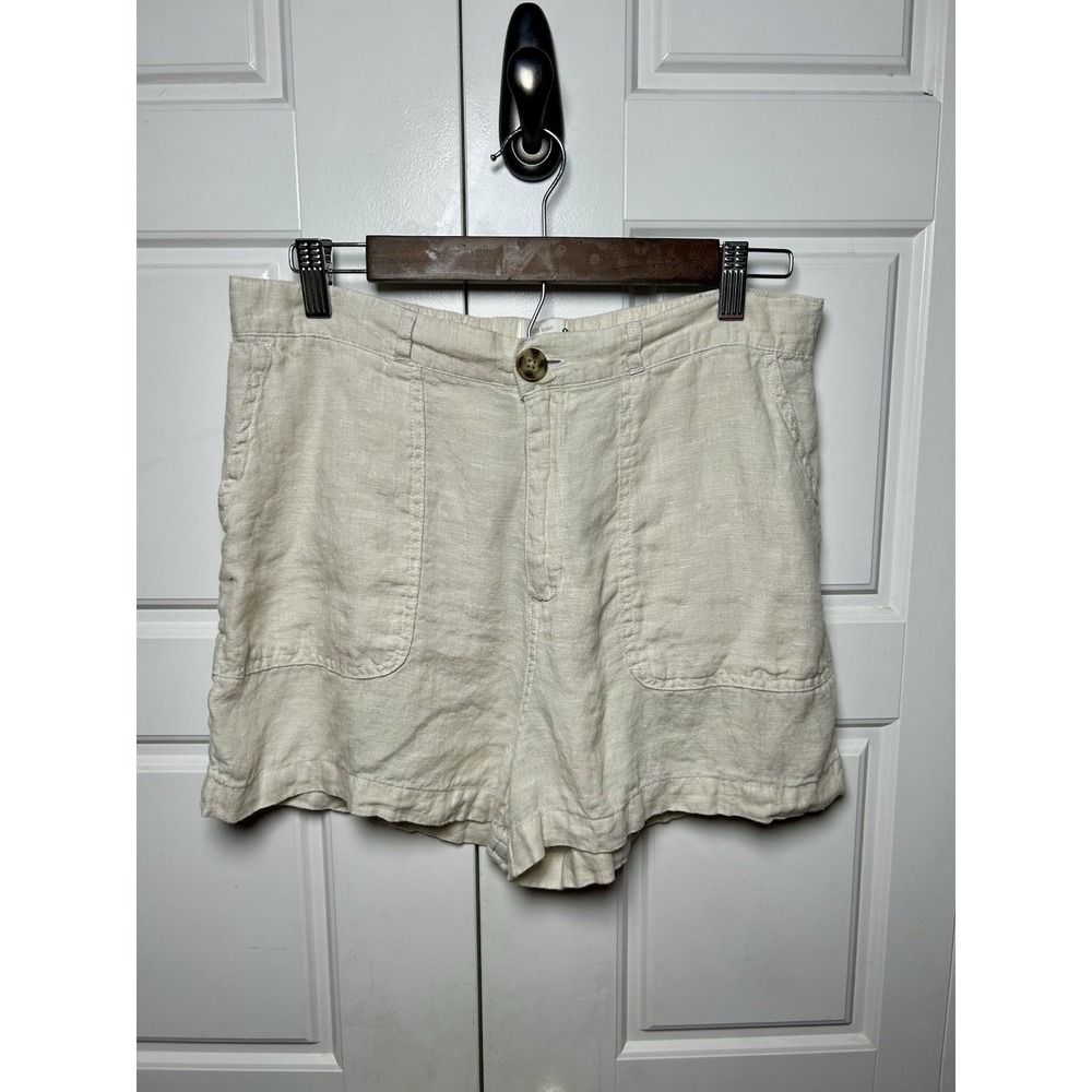 C&C California Women's 100% Linen Shorts Flat Front Pockets Size L Natural